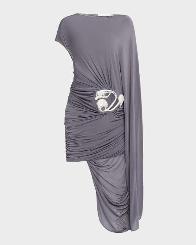 Sculpted Loop Draped Cape Backless Mini Dress